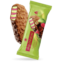 «MILLENNIUM «PISTACHO – FRAMBUESA» EN CHOCOLATE CON LECHE Y MACARON»